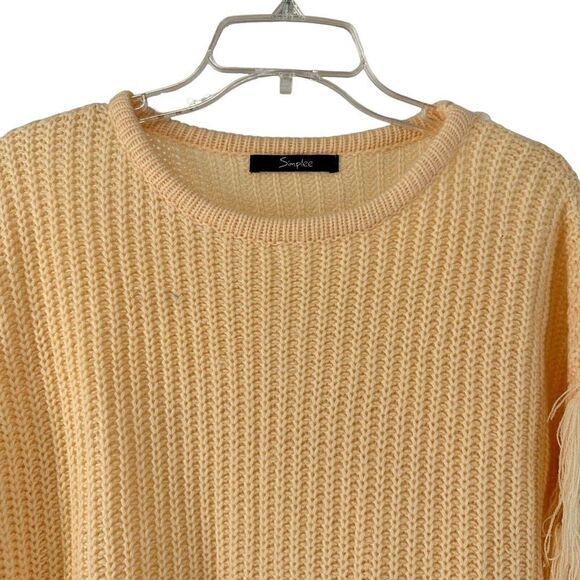 Simplee Fringe Long Tassel Sweater Womens Size M Peach Yellow Round Neck Knit - Picture 5 of 7